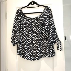 J Crew Shoulder Top in Blue and White Polka Dots